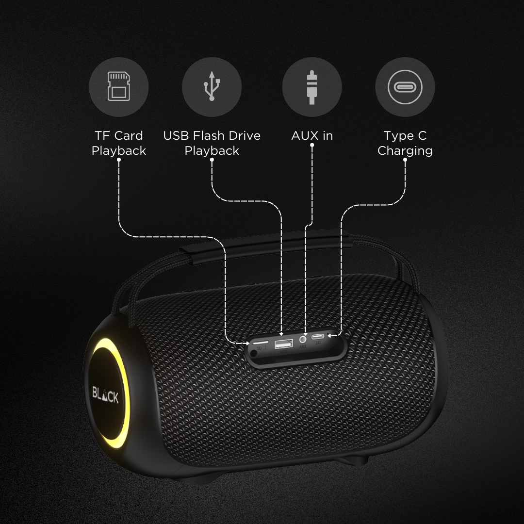 BLACK BassBang Wireless Bluetooth Speaker, 60W, Up to 6H Playtime, 1 Yr Warranty BLACK BassBang Wireless Bluetooth Speaker, 60W, Up to 6H Playtime, 1 Yr Warranty